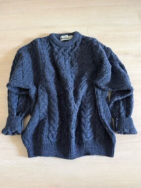 Aran Crafts 100% Wool Ireland Navy Cable Crewneck Sweater